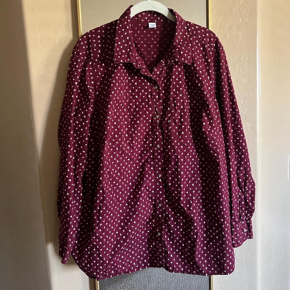 Women’s Old Navy Maroon Floral Long Sleeve Button Down Size 2XL Plus